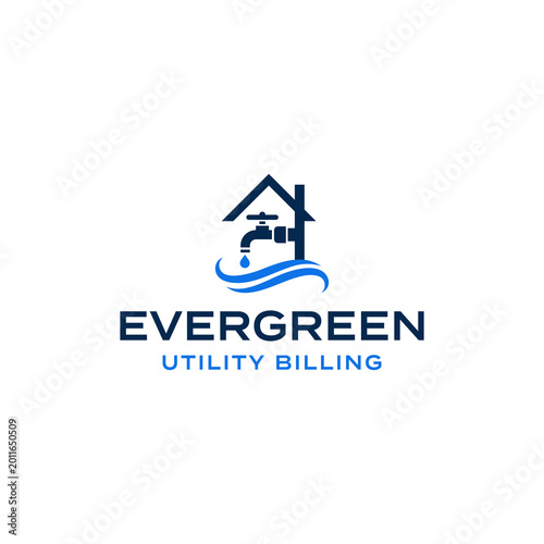 Free Download Evergreen Utility Billing Logo with House Faucet and Water Wave. - GFXLoad