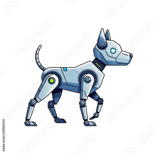 Futuristic Robotic Dog Standing on White Background