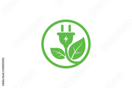 Green energy icon featuring a plug combined with a leaf design