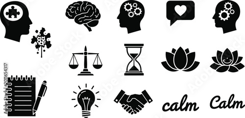 Fotografie Set of Mental Wellness, Motivation, and Personal Growth Icons Including Brain, L