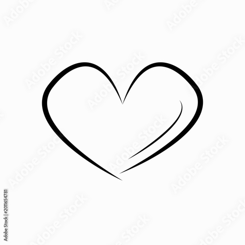 Simple hand drawn heart outline illustration on white background. Minimalist black brush stroke heart icon vector. Elegant hand-drawn heart for Valentine's Day or wedding design.