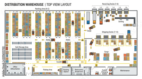 Cuadro en lienzo Distribution Warehouse Top View Layout Plan.