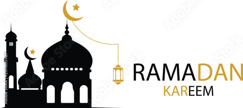 Islamic Mosque Silhouette at Night Vector Illustration
