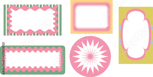 Pink floral labels and vintage scrapbook frames with hearts for baby birthday invitations and gr