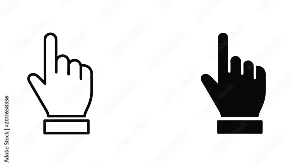 Obraz premium Hand pointer with cuff icon set featuring formal clicking gesture in outline and solid black vector style for professional digital interface and corporate website navigation elements