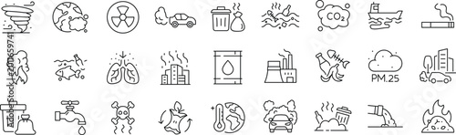 Photos Pollution Web Icon Set in Linear Style