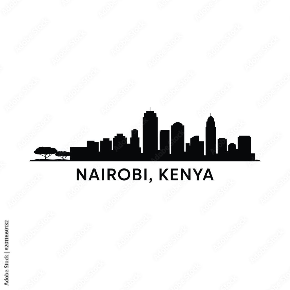 Obraz premium Nairobi skyline silhouette against a white background