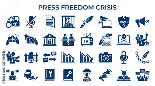 Foto Symbolic icons represent press freedom crisis and challenges facing journalism a