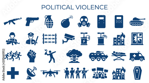 Tableau sur toile Political Violence Icons Representing Conflict and Social Unrest