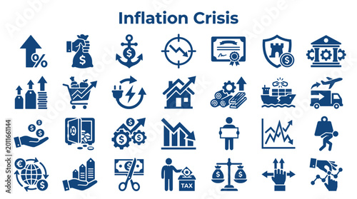 Tableau sur toile Inflation crisis economic downturn financial recession icons and symbols illustr