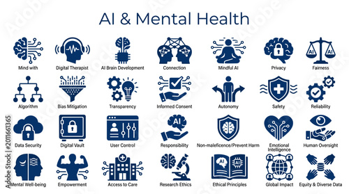 Фотография AI and Mental Health Concepts Illustrated with Icons Representing Technology Eth