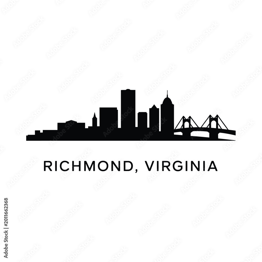 Obraz premium Richmond Virginia Skyline Silhouette on White Background