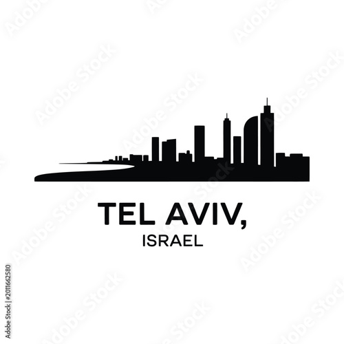Canvastavla Tel aviv skyline silhouette with city name on white background