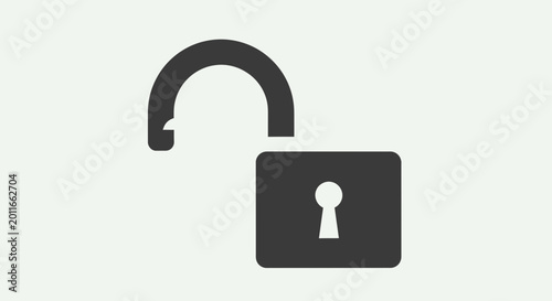 Open padlock icon symbol, concept of unlocked security, freedom, access, data protection