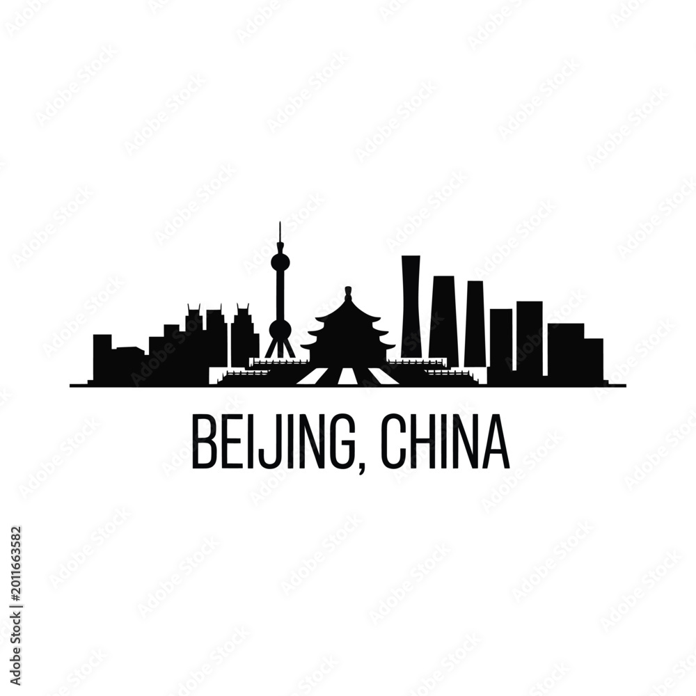 Fototapeta premium beijing skyline silhouette with text on white background