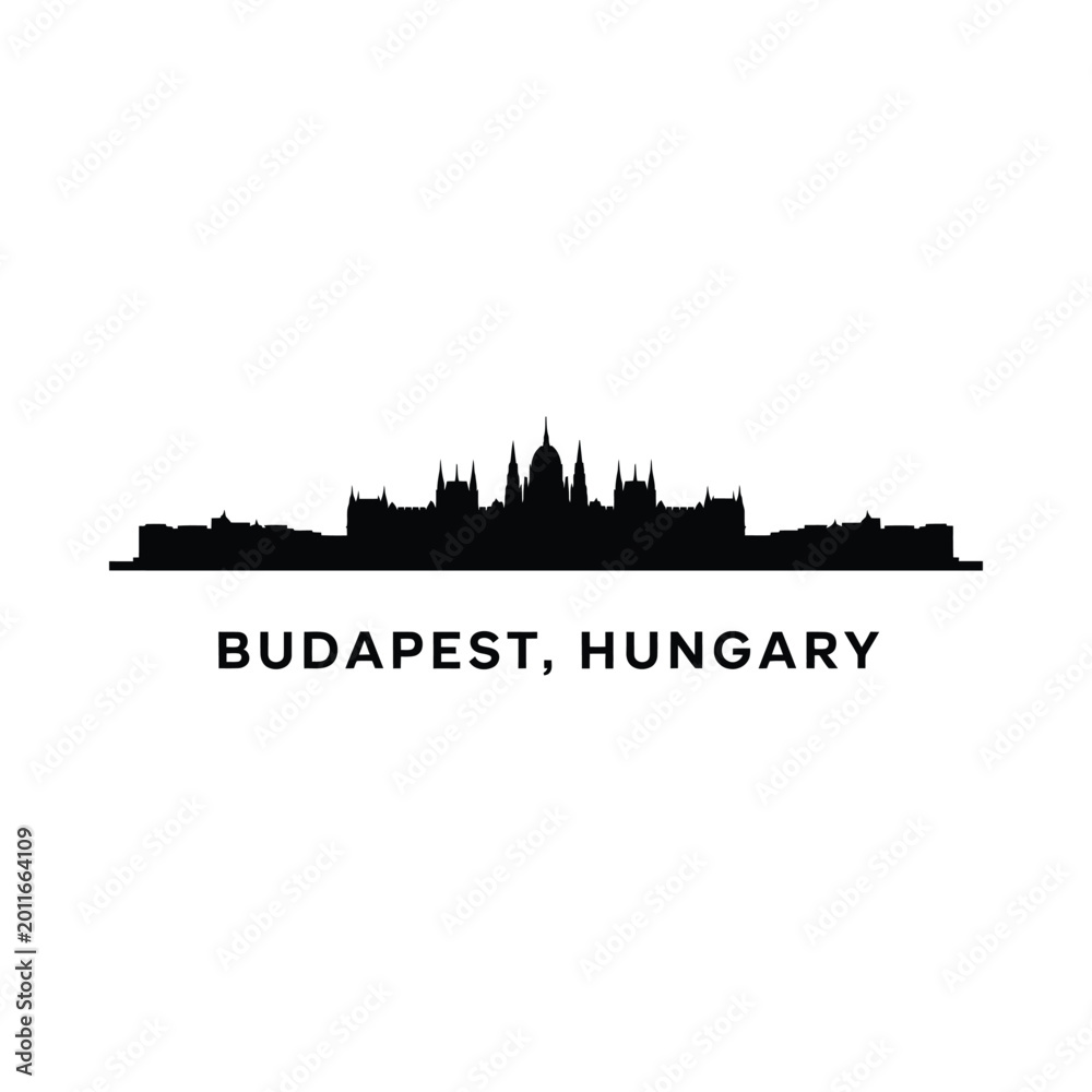 Obraz premium Budapest skyline silhouette on white background with city name