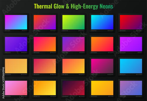 Thermal Glow Gradient Collection: 20 High-Energy Neon Swatches and Vibrating Color Palettes Set