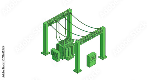 Industrial Power Transformer Station with Cables and Control Boxes