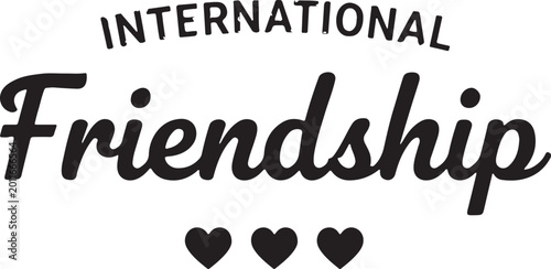 International Friendship, Heart Symbols, Black Vector Icon, Social Connection Graphic