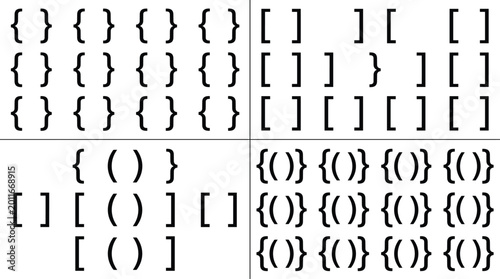 Tableau sur toile Abstract brackets and braces symbols set with parentheses combinations minimal b