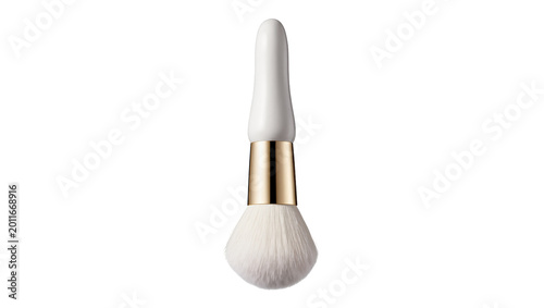 Photography White makeup brush with gold ferrule and soft bristles, isolated on transparent