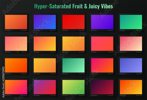 Hyper-Saturated Fruit Gradients: 20 Juicy Neon Swatches and Vibrant Tropical Color Palettes