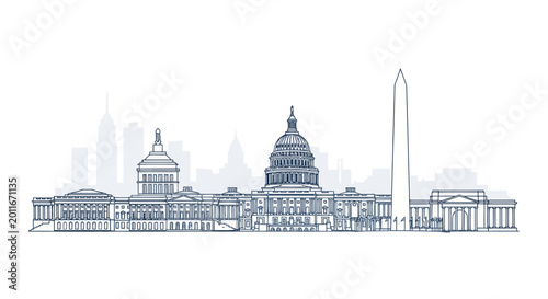 Konstfotografi Washington DC Skyline Silhouette Outline Drawing - Capitol Building, Washington