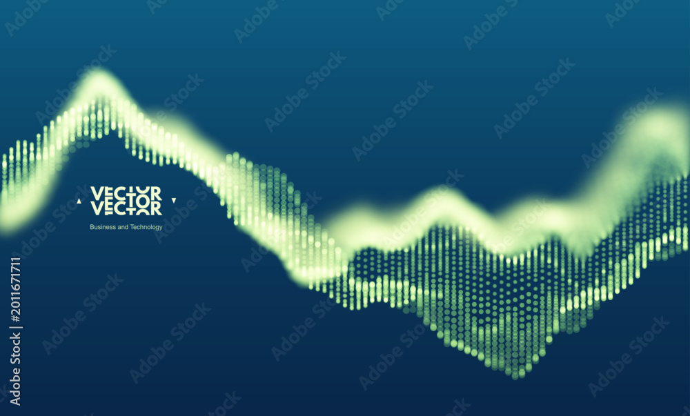 Fototapeta premium Dynamic particles. Abstract wave background. Big data statistics. Peaks and rises on a business chart. Market dynamics. Price movement. Illustration for brochure, poster, cover, presentation, etc.