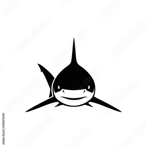 Картината върху платно A menacing black silhouette of a shark swimming forward, isolated on a white background