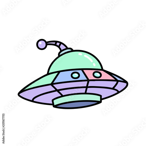 Cute Cartoon UFO Spaceship Illustration.