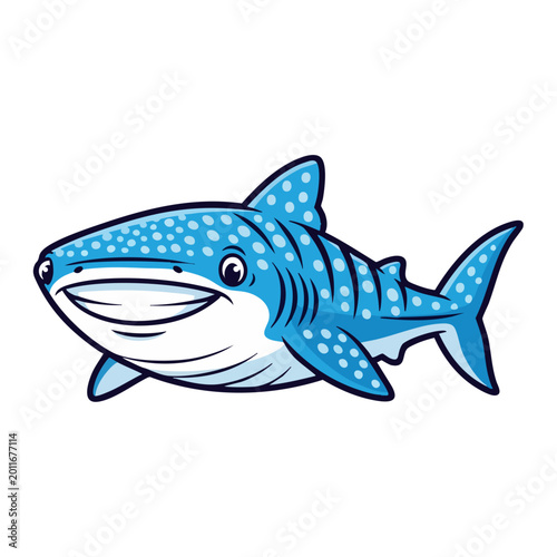 Cute cartoon whale shark with big smile and spots.