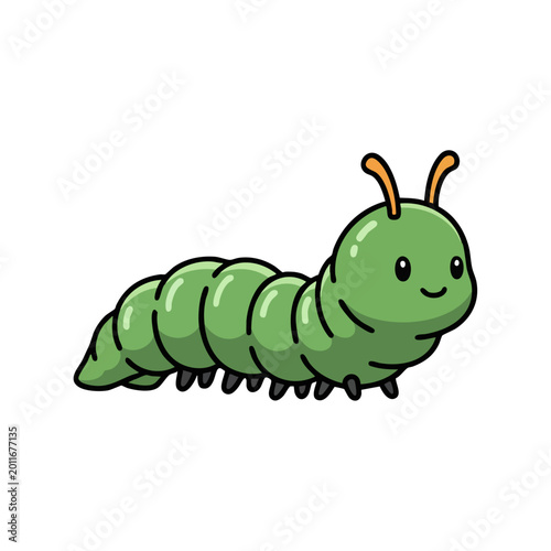 Cute Green Cartoon Caterpillar Character Illustration.