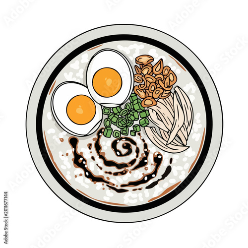 Delicious Bowl of Ramen with Eggs and Toppings.