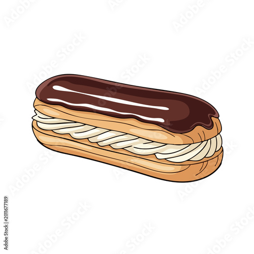 Delicious Chocolate Eclair Pastry with Cream Filling.