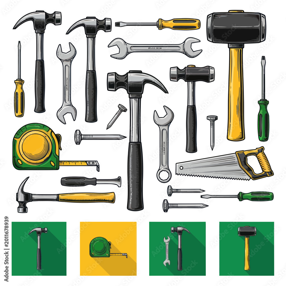 Fototapeta premium Collection of Construction Tools, Hardware, and DIY Supplies - Illustration