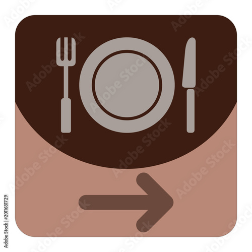 Pictogram with table set and an arrow