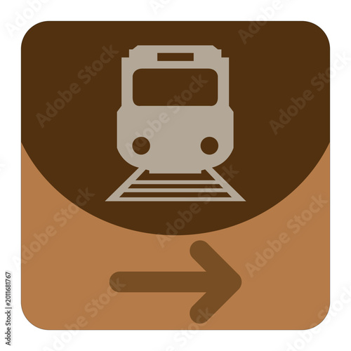 Pictogram with a tramway and an arrow