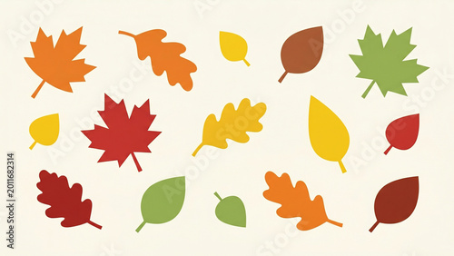 Minimalist Autumn Leaves Collection with Maple and Oak Foliage, Flat Design Fall Season Botanical Vector Illustration for Seasonal Patterns and Backgrounds Isolated on White Background.