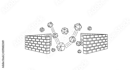 Abstract Vector Illustration of Data Packets Passing Through a Firewall Gap - Concept of Network Security and Digital Communication