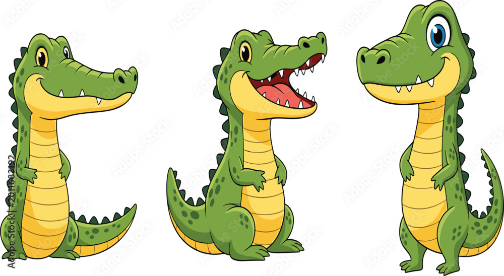 Fototapeta premium Cute Cartoon Crocodile Character Set — Funny Baby Alligator in Multiple Poses and Expressions for Kids