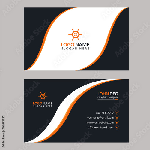 Black, white, orange business card, student card template
