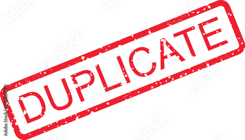Foto Red rectangular rubber stamp with duplicate text on a white background, isolated