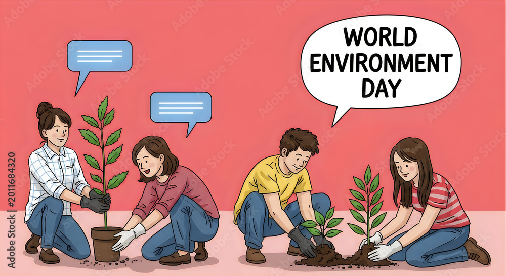 Obraz premium World environment day people planting trees for a sustainable future