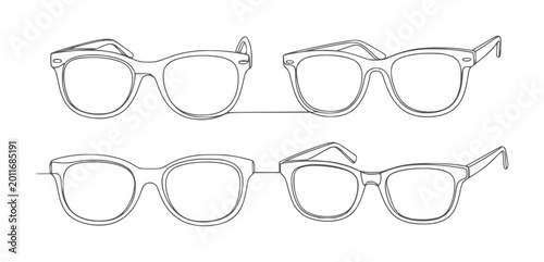 Tableau sur toile Four pairs of eyeglasses drawn with a single continuous black line eyewear optic