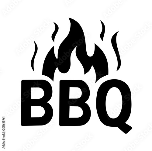 Flat vector icon of BBQ text with flames