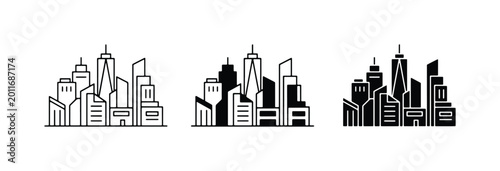 Canvas Print Modern Cityscape Icons, Urban Skyline Silhouettes, Downtown Architecture Collect