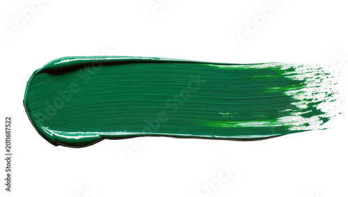 Cuadro en lienzo Thick green paint brush stroke with visible texture, isolated on transparent bac