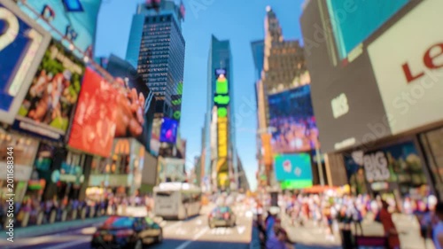 Times Square New York City Timelapse with Selective Focus. High dynamic range timelapse from raw photo files. Crazy busy people, traffic and LED walls of advertisements. 