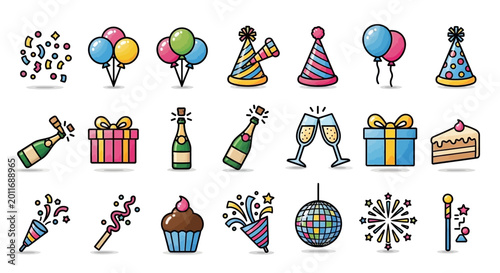 Quadro su tela Colorful birthday celebration icons set ai dashboard data visualization futurist