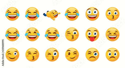 Quadro su tela Collection of laughing and winking emoticons on white background ai dashboard da